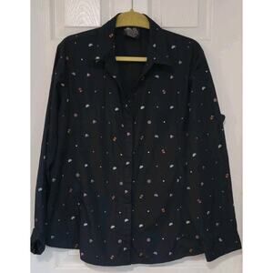 Taco Bell Shirt Women's XL Black Hot Sauce Print Button Up Long Sleeve